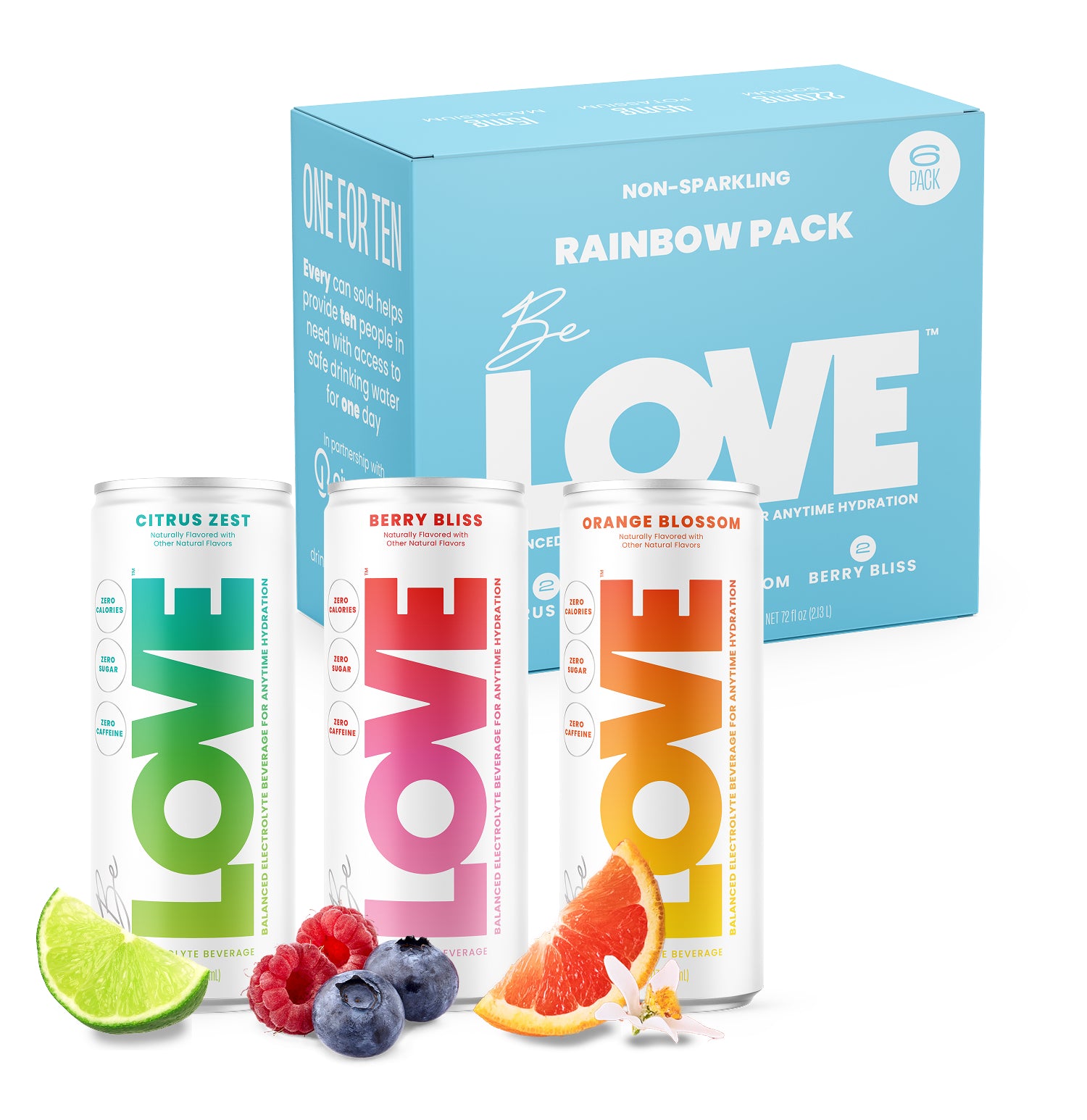 Be LOVE Lightly Flavored Electrolyte Beverage - Rainbow 6-Pack | Zero Sugar, Zero Calories, Zero Caffeine | Clean, Refreshing, Balanced Hydration
