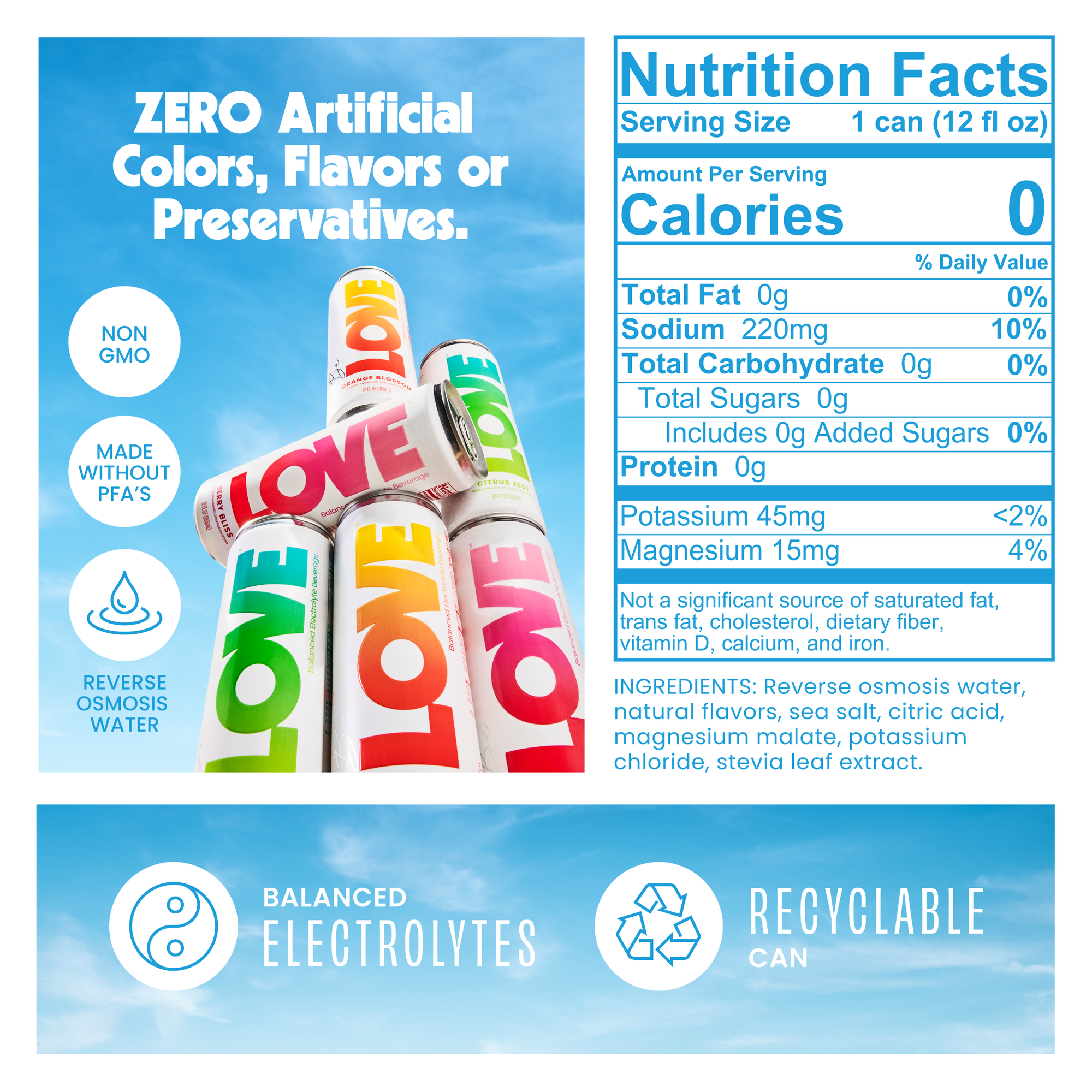 Be LOVE Lightly Flavored Electrolyte Beverage - Rainbow 6-Pack | Zero Sugar, Zero Calories, Zero Caffeine | Clean, Refreshing, Balanced Hydration