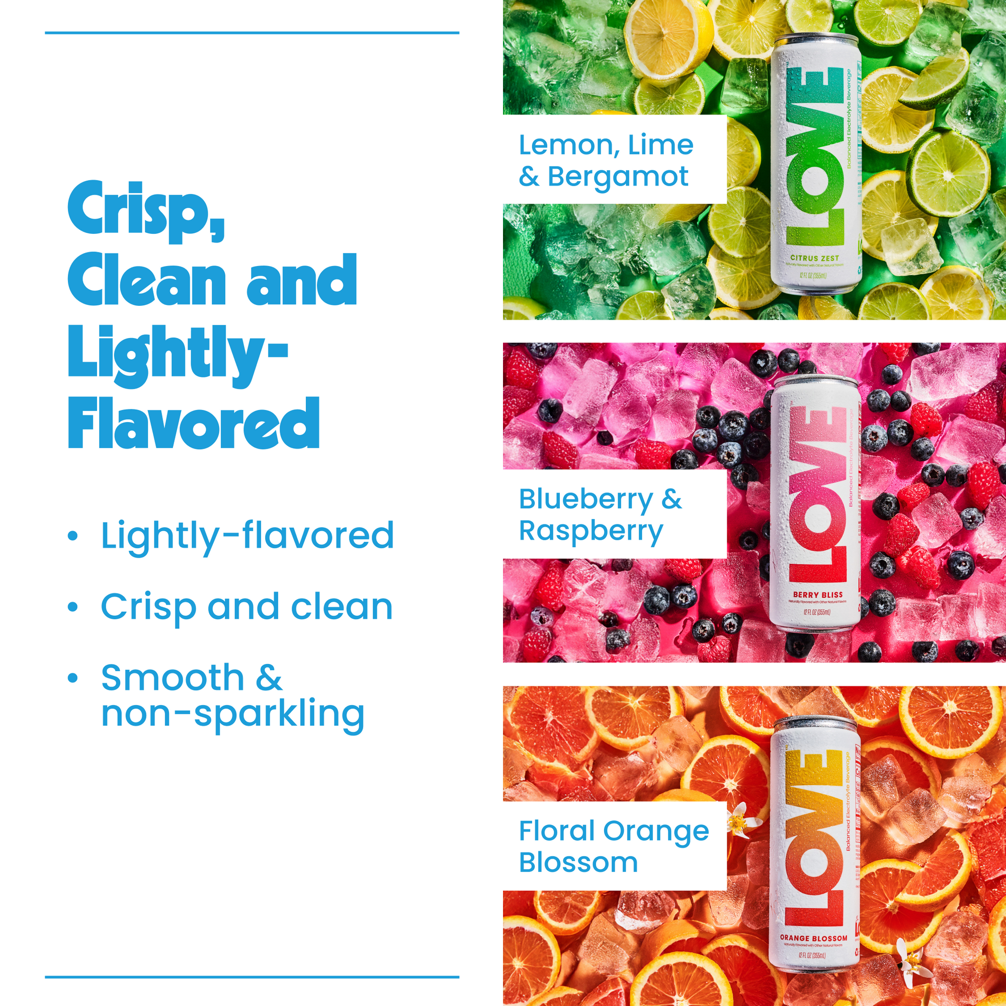 Be LOVE Lightly Flavored Electrolyte Beverage - Rainbow 6-Pack | Zero Sugar, Zero Calories, Zero Caffeine | Clean, Refreshing, Balanced Hydration